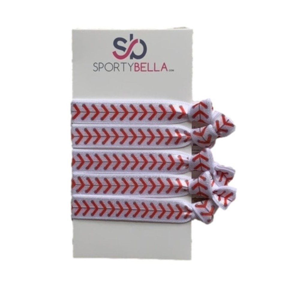 Baseball Stitches Elastic Hair Ties Red & White